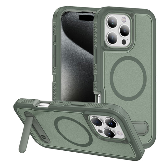 For iPhone 16 Pro Max Guard MagSafe Holder Matte PC Hybrid TPU Phone Case(Green) - iPhone 16 Pro Max Cases by buy2fix | Online Shopping UK | buy2fix