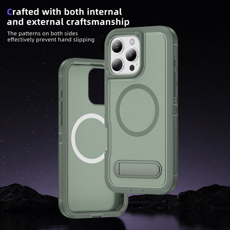 For iPhone 16 Pro Max Guard MagSafe Holder Matte PC Hybrid TPU Phone Case(Green) - iPhone 16 Pro Max Cases by buy2fix | Online Shopping UK | buy2fix