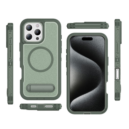 For iPhone 16 Pro Guard MagSafe Holder Matte PC Hybrid TPU Phone Case(Green) - iPhone 16 Pro Cases by buy2fix | Online Shopping UK | buy2fix