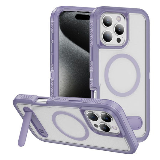 For iPhone 16 Pro Guard MagSafe Holder Matte PC Hybrid TPU Phone Case(Purple Transparent) - iPhone 16 Pro Cases by buy2fix | Online Shopping UK | buy2fix