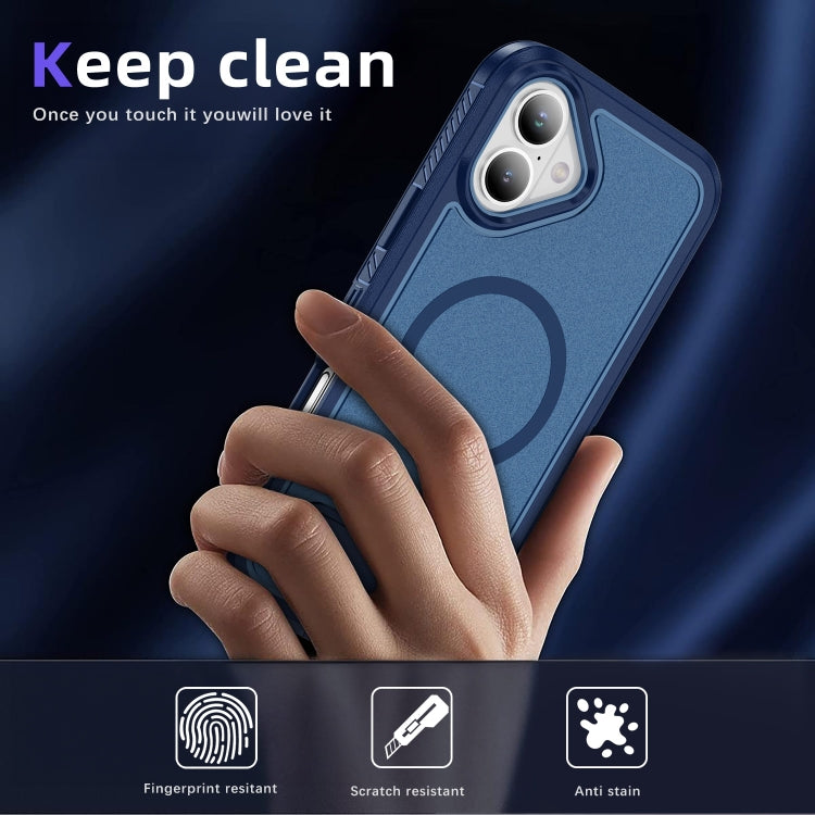 For iPhone 16 Plus Guard MagSafe Holder Matte PC Hybrid TPU Phone Case(Royal Blue) - iPhone 16 Plus Cases by buy2fix | Online Shopping UK | buy2fix