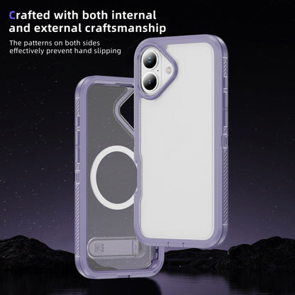 For iPhone 16 Plus Guard MagSafe Holder Matte PC Hybrid TPU Phone Case(Purple Transparent) - iPhone 16 Plus Cases by buy2fix | Online Shopping UK | buy2fix