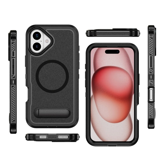 For iPhone 16 Guard MagSafe Holder Matte PC Hybrid TPU Phone Case(Black) by buy2fix