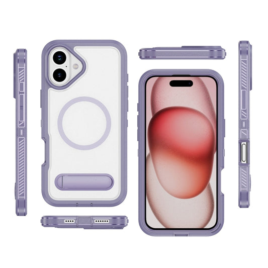 For iPhone 16 Guard MagSafe Holder Matte PC Hybrid TPU Phone Case(Purple Transparent) by buy2fix