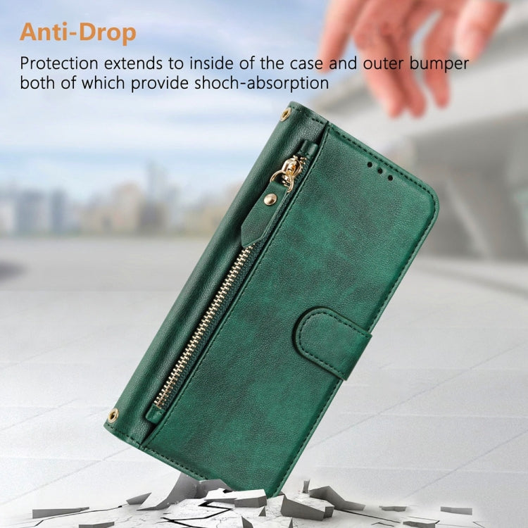 For iPhone 16 Plus Multi-Card Slots Zipper Wallet Leather Phone Case(Green) - iPhone 16 Plus Cases by buy2fix | Online Shopping UK | buy2fix