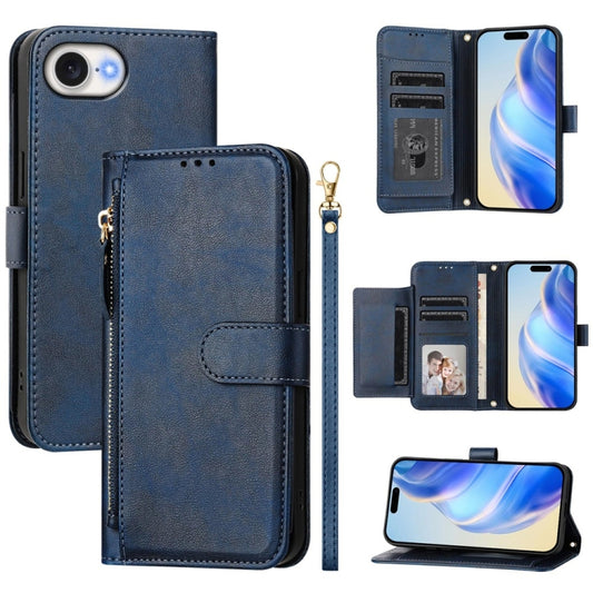 For iPhone SE 2024 Multi-Card Slots Zipper Wallet Leather Phone Case(Blue) - More iPhone Cases by buy2fix | Online Shopping UK | buy2fix