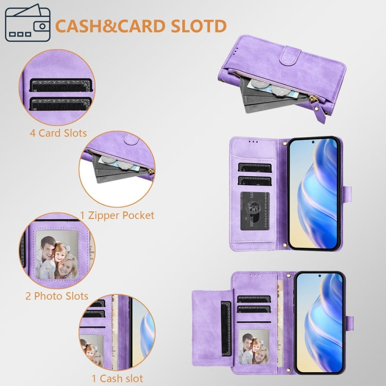 For iPhone 16e Multi-Card Slots Zipper Wallet Leather Phone Case(Purple) by buy2fix