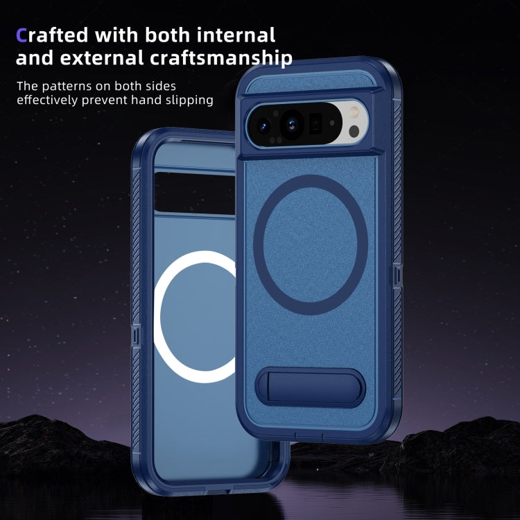 For Google Pixel 9 Pro Guard MagSafe Holder Matte PC Hybrid TPU Phone Case(Royal Blue) by buy2fix