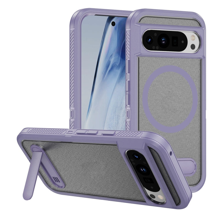 For Google Pixel 9 Pro Guard MagSafe Holder Matte PC Hybrid TPU Phone Case(Purple Transparent) - Google Cases by buy2fix | Online Shopping UK | buy2fix