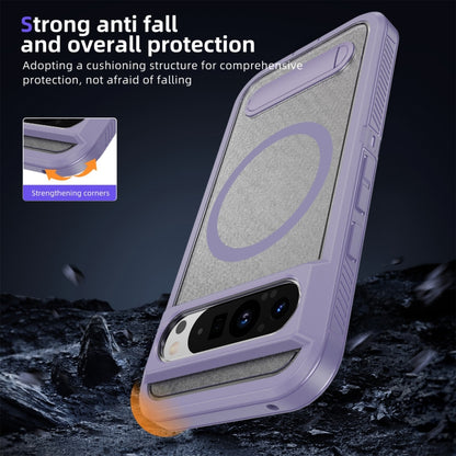 For Google Pixel 9 Pro Guard MagSafe Holder Matte PC Hybrid TPU Phone Case(Purple Transparent) - Google Cases by buy2fix | Online Shopping UK | buy2fix