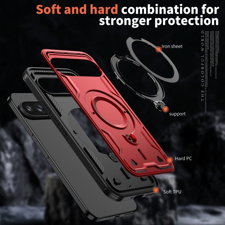 For Google Pixel 9 Pro XL PC Hybrid TPU Armor MagSafe Holder Phone Case(Red) - Google Cases by buy2fix | Online Shopping UK | buy2fix