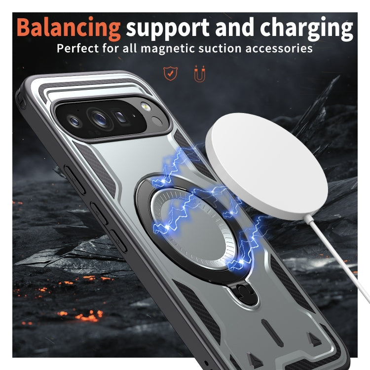 For Google Pixel 9 Pro XL PC Hybrid TPU Armor MagSafe Ring Holder Phone Case(Grey) by buy2fix
