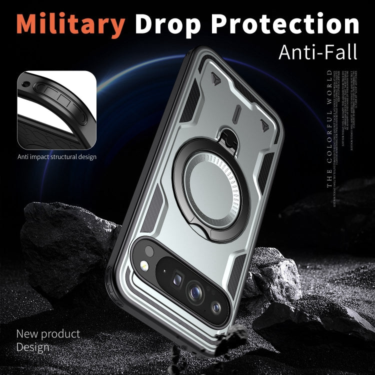 For Google Pixel 9 Pro XL PC Hybrid TPU Armor MagSafe Ring Holder Phone Case(Grey) by buy2fix