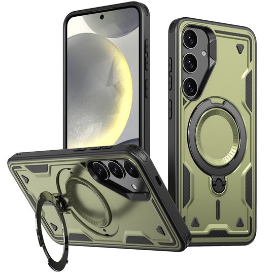 For Samsung Galaxy S24+ 5G PC Hybrid TPU Armor MagSafe Ring Holder Phone Case(Olive Green)
