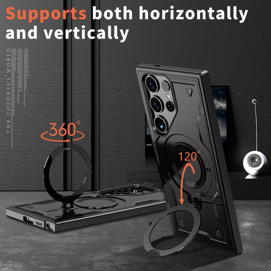 For Samsung Galaxy S25 Ultra 5G PC Hybrid TPU Armor MagSafe Ring Holder Phone Case(Black) by buy2fix