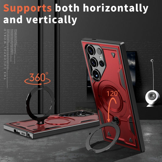 For Samsung Galaxy S25 Ultra 5G PC Hybrid TPU Armor MagSafe Ring Holder Phone Case(Red) by buy2fix
