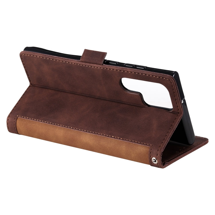 For Samsung Galaxy S25 Ultra 5G Retro Splicing Horizontal Flip Leather Phone Case(Brown) by buy2fix
