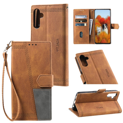 For Samsung Galaxy S25 5G TTUDRCH Embossed Line Splicing Leather Phone Case(Brown) by buy2fix