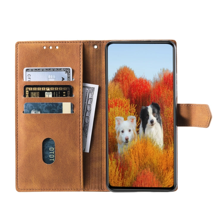 For Samsung Galaxy S25 5G TTUDRCH Embossed Line Splicing Leather Phone Case(Brown) by buy2fix
