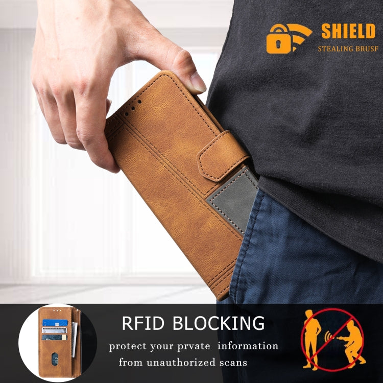 For Samsung Galaxy S25 5G TTUDRCH Embossed Line Splicing Leather Phone Case(Brown) by buy2fix