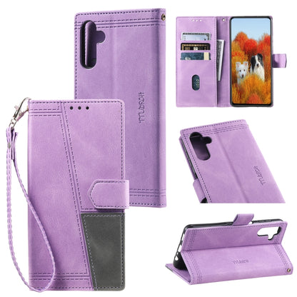 For Samsung Galaxy S25 5G TTUDRCH Embossed Line Splicing Leather Phone Case(Purple) by buy2fix