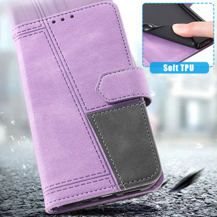 For Samsung Galaxy S25 5G TTUDRCH Embossed Line Splicing Leather Phone Case(Purple) by buy2fix