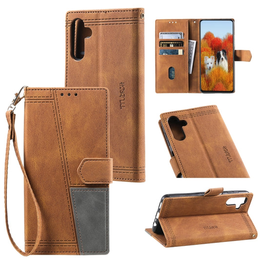 For Samsung Galaxy S25+ 5G TTUDRCH Embossed Line Splicing Leather Phone Case(Brown) by buy2fix
