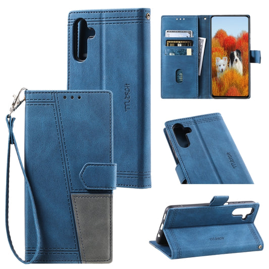For Samsung Galaxy S25+ 5G TTUDRCH Embossed Line Splicing Leather Phone Case(Blue) by buy2fix