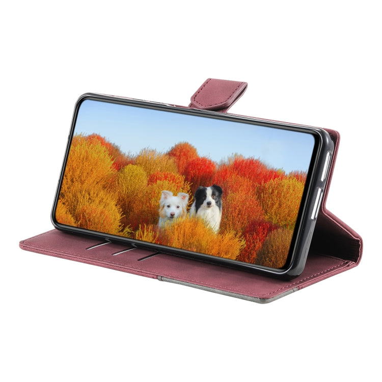 For Samsung Galaxy S25+ 5G TTUDRCH Embossed Line Splicing Leather Phone Case(Wine Red) by buy2fix