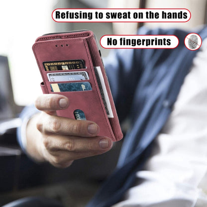 For Samsung Galaxy S25+ 5G TTUDRCH Embossed Line Splicing Leather Phone Case(Wine Red) by buy2fix