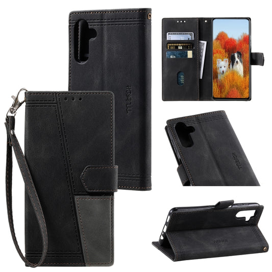 For Samsung Galaxy S25+ 5G TTUDRCH Embossed Line Splicing Leather Phone Case(Black) by buy2fix
