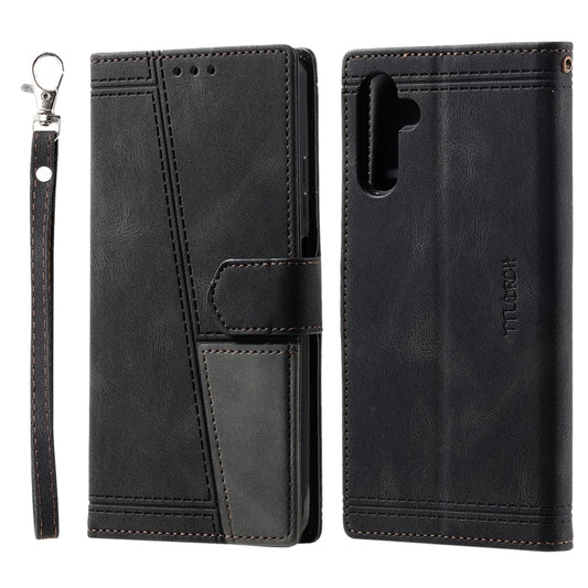 For Samsung Galaxy S25+ 5G TTUDRCH Embossed Line Splicing Leather Phone Case(Black) by buy2fix