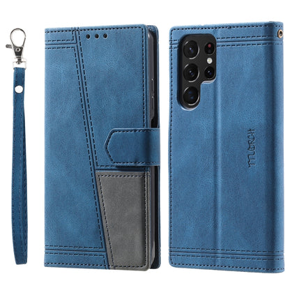 For Samsung Galaxy S25 Ultra 5G TTUDRCH Embossed Line Splicing Leather Phone Case(Blue) by buy2fix