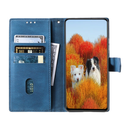 For Samsung Galaxy S25 Ultra 5G TTUDRCH Embossed Line Splicing Leather Phone Case(Blue) by buy2fix