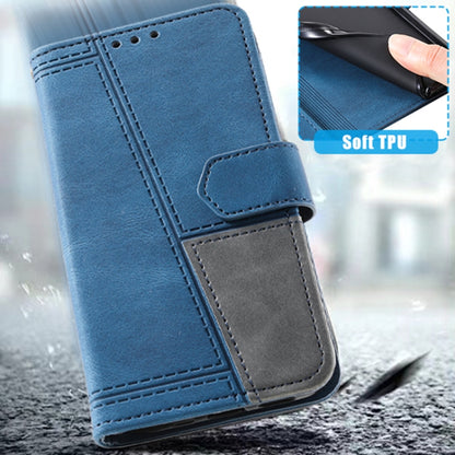 For Samsung Galaxy S25 Ultra 5G TTUDRCH Embossed Line Splicing Leather Phone Case(Blue) by buy2fix