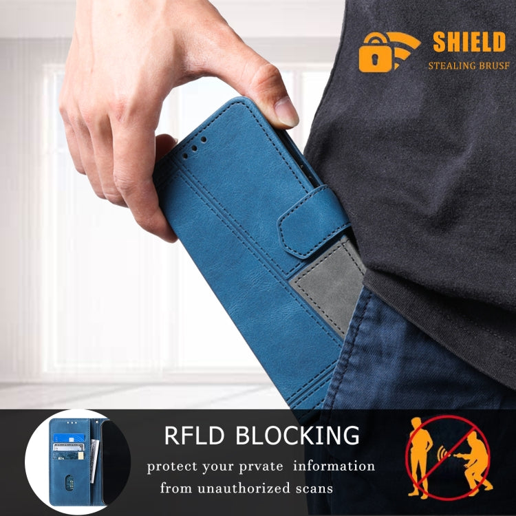 For Samsung Galaxy S25 Ultra 5G TTUDRCH Embossed Line Splicing Leather Phone Case(Blue) by buy2fix