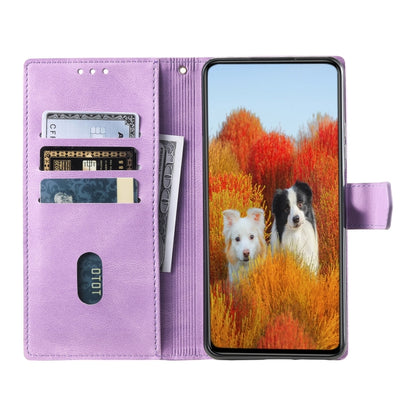 For Samsung Galaxy S25 Ultra 5G TTUDRCH Embossed Line Splicing Leather Phone Case(Purple) - Galaxy S25 Ultra 5G Cases by buy2fix | Online Shopping UK | buy2fix