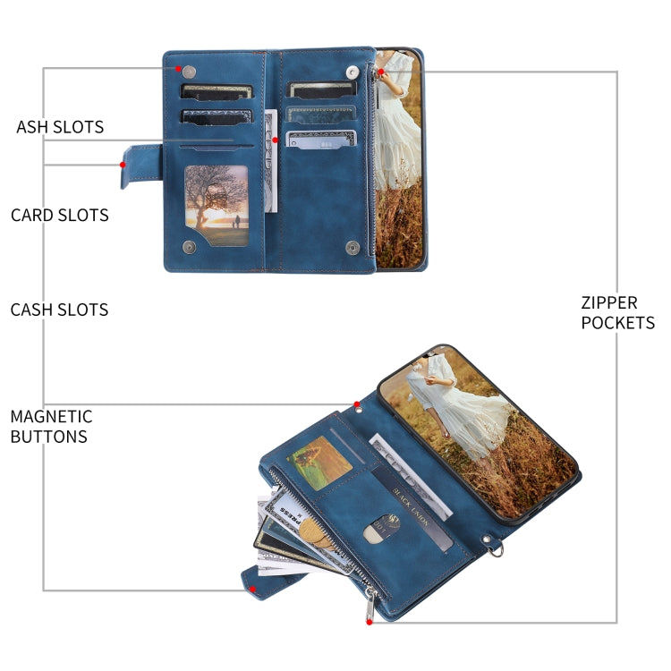For Samsung Galaxy S25 5G Grid Texture Zipper Leather Phone Case with Lanyard(Blue) by buy2fix