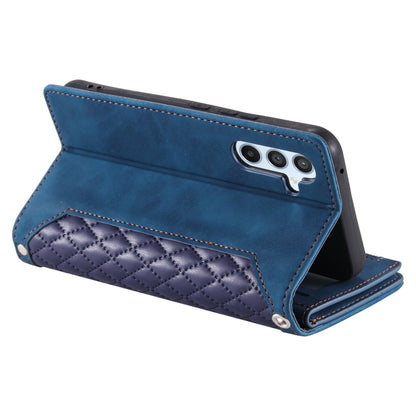 For Samsung Galaxy S25+ 5G Grid Texture Zipper Leather Phone Case with Lanyard(Blue) by buy2fix