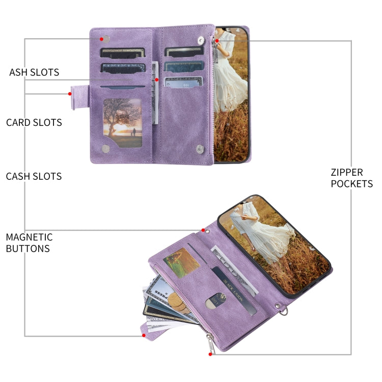 For Samsung Galaxy S25+ 5G Grid Texture Zipper Leather Phone Case with Lanyard(Purple) by buy2fix