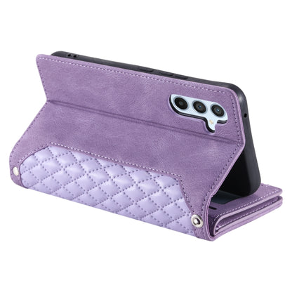 For Samsung Galaxy S25+ 5G Grid Texture Zipper Leather Phone Case with Lanyard(Purple) by buy2fix