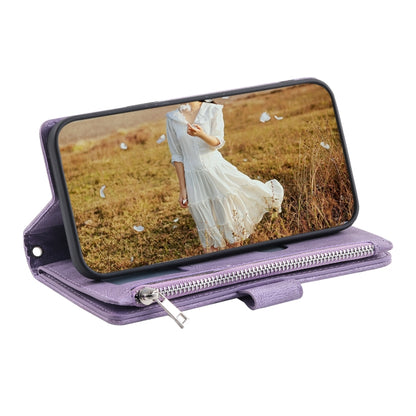 For Samsung Galaxy S25+ 5G Grid Texture Zipper Leather Phone Case with Lanyard(Purple) by buy2fix