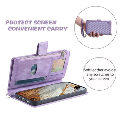 For Samsung Galaxy S25+ 5G Grid Texture Zipper Leather Phone Case with Lanyard(Purple) by buy2fix
