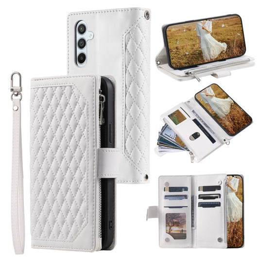 For Samsung Galaxy S25+ 5G Grid Texture Zipper Leather Phone Case with Lanyard(White) by buy2fix