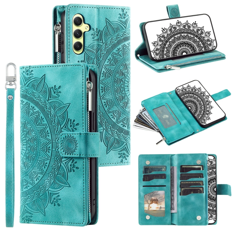 For Samsung Galaxy S25 5G Multi-Card Totem Zipper Leather Phone Case(Green) by buy2fix