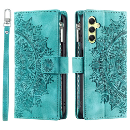 For Samsung Galaxy S25 5G Multi-Card Totem Zipper Leather Phone Case(Green) by buy2fix