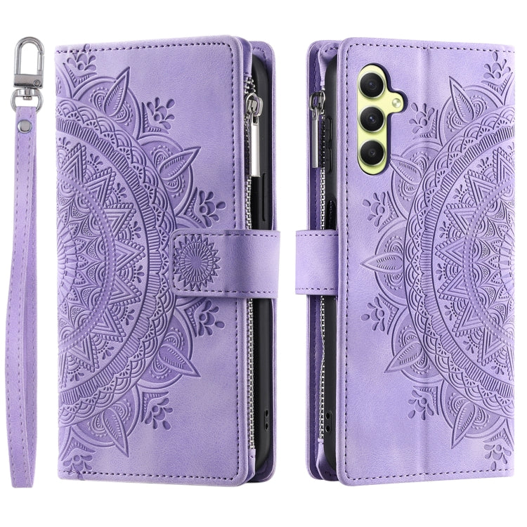 For Samsung Galaxy S25 5G Multi-Card Totem Zipper Leather Phone Case(Purple) - Galaxy S25 5G Cases by buy2fix | Online Shopping UK | buy2fix