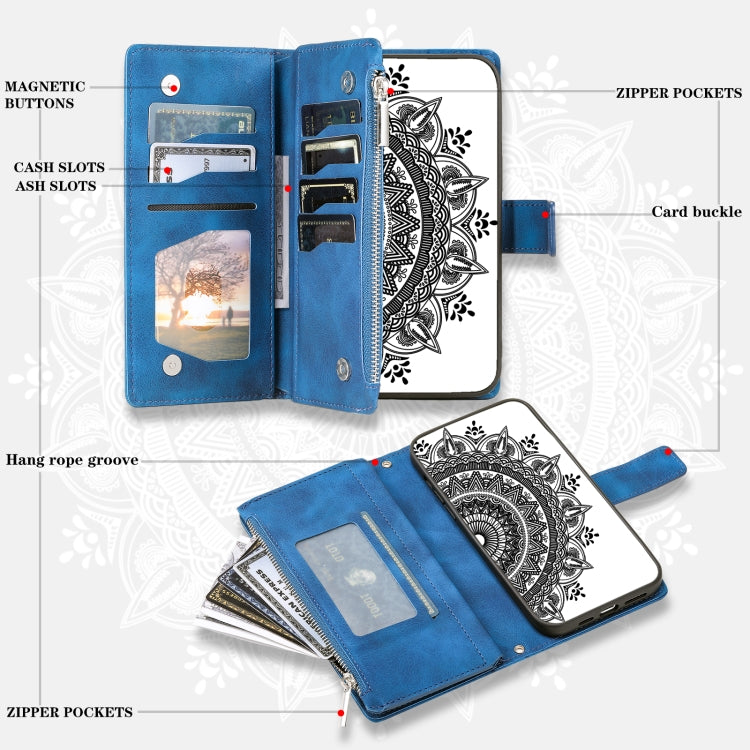 For Samsung Galaxy S25+ 5G Multi-Card Totem Zipper Leather Phone Case(Blue) by buy2fix
