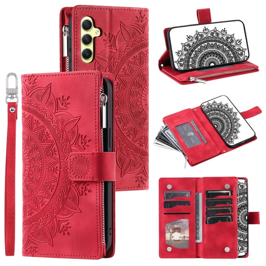 For Samsung Galaxy S25+ 5G Multi-Card Totem Zipper Leather Phone Case(Red)