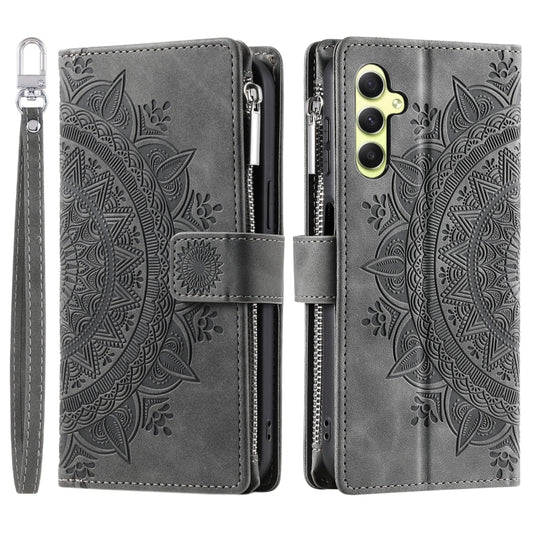 For Samsung Galaxy S25+ 5G Multi-Card Totem Zipper Leather Phone Case(Grey) by buy2fix